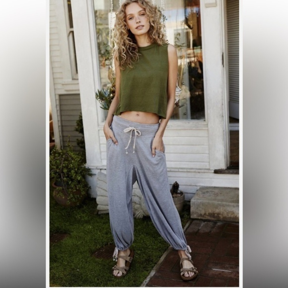 Free People Movement Creekside Gray Jogger Ankle Tie Harem Drop Crotch pants